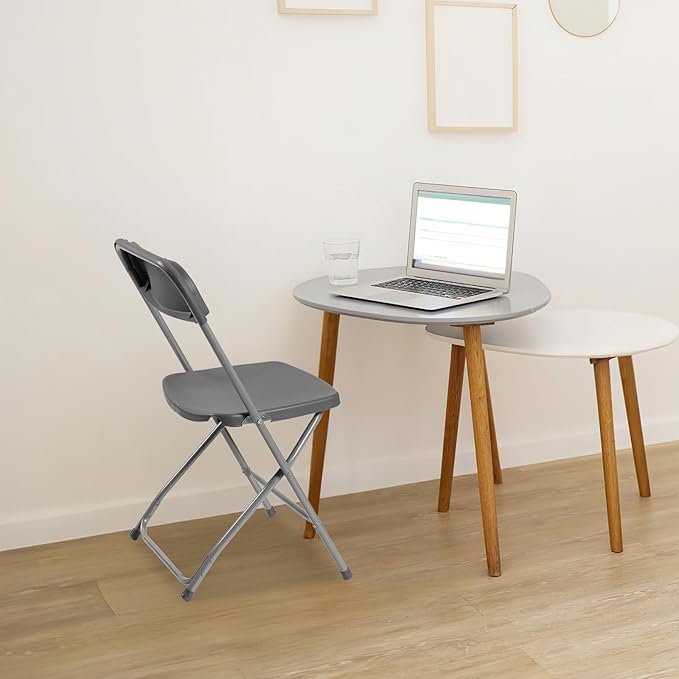 60 Pack Plastic Folding Chairs, Portable Party Chairs, Stackable Commercial Seats with Steel Frame for Home Office Wedding Party Indoor Outdoor Events Chairs, 350lbs Capacity,Gray