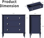 3 Drawer Dresser, 32 inch Wide Dresser for Bedroom, Modern Wood Chest of Drawers, Turned Legs Nightstand with 3 Drawers for Dorms, Hallway, Entryway (Blue)