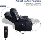 MAEVIS Large Genuine Leather Power Lift Recliner Chair, Dual Motor Recliner for Elderly,Extended Footrest and Lumbar Pillow for Tall Man,with Heat and Massage, USB and Type-C Ports(Deep Blue)