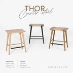 Thor Wicker Premium Solid Wood Counter Stool 24", Backless Counter Height Seating with Hand-Knitted Rope, Eco-Friendly Modern Design (Light Oak)