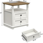 HIFYOBRO Large End Table Set of 2, Flip Top Charging Station and 2 Drawers, Type-C & USB Port & Power outlets, Wooden Storage Cabinet, Side Table with Storage for Living Room and Bedroom (White)