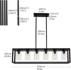 Farmhouse Dining Room Light Fixture Kitchen Island 6-Light Pendant Lighting， Adjustable Rectangle Black Contemporary Chandeliers with Glass Shade (6 Light)