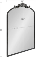 Kate and Laurel Arendahl Traditional Arch Mirror, 24 x 36, Antique Black, Baroque Inspired Wall Decor