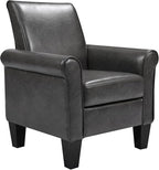 THSUPER Faux Leather Accent Chair Arm Chair, Modern Club Chair, Comfy Single Sofa for Living Room - Grey