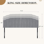 Upholstered Headboard Adjustable Height Queen/King Headboard Cream Velvet Tufted Modern Vertical Channel Design with Stepped Silhouette Top Edge(Grey King)