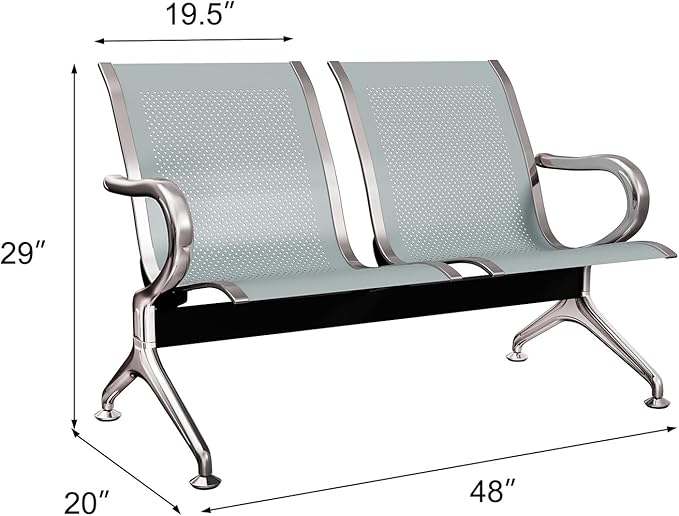 Kinsuite 2-Seat Reception Chairs - Waiting Room Chairs with Arms & Stainless Steel Frame, Waiting Room Bench Lobby Chairs for Office Airport Bank Hospital, Silver