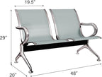 Kinsuite 2-Seat Reception Chairs - Waiting Room Chairs with Arms & Stainless Steel Frame, Waiting Room Bench Lobby Chairs for Office Airport Bank Hospital, Silver