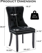 Velvet Upholstered Dining Chairs Set of 8, Modern Style Kitchen Side Chairs with Nailhead Trim and Wood Legs,Metal Pulling Ring for Dining Room Living Room(Black)