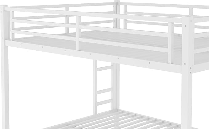 Queen Over Queen Bunk Bed for Adults, Teens, Heavy Duty Bunk Beds with 2 Ladder and Safety Guardrails, Adults Bunk Beds with Noise-Reducing Rubber Stoppers, Easy Assemble, White