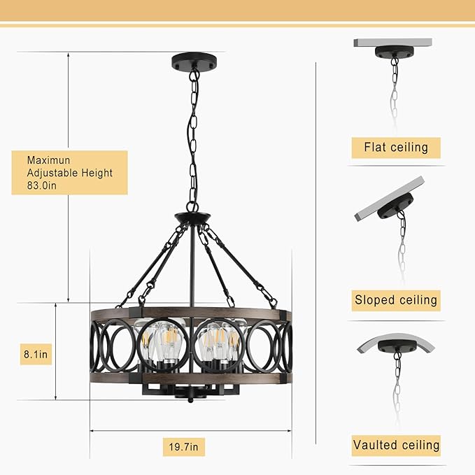 Rustic Chandeliers Farmhouse Chandelier Lighting for Dining Room,6-Light Close to Ceiling for Entryway Kitchen Island Foyer, Vintage Farmhouse Chandelier Lighting Fixture