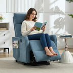 PELUMY Manual Lift Recliner Chair with Massage and Heat for Elderly, Single Motor Electric Lift Chair, Heavy Duty Recliner with USB Charging & Side Pockets (Chenille, Blue)