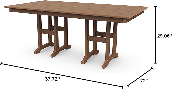 POLYWOOD Lakeside Farmhouse Style 37" x 72" Rectangle Outdoor Dining Table, Recycled HDPE Plastic, Fade Proof, Stain Proof, Teak