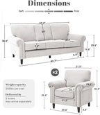 Kingfun 3 Seater Couch with Chair, Mid Century Modern Sofa Set with Rolled Arms and Deep Seats, Fluffy Comfort for Living Room, Apartment, Easy Assembly, Beige