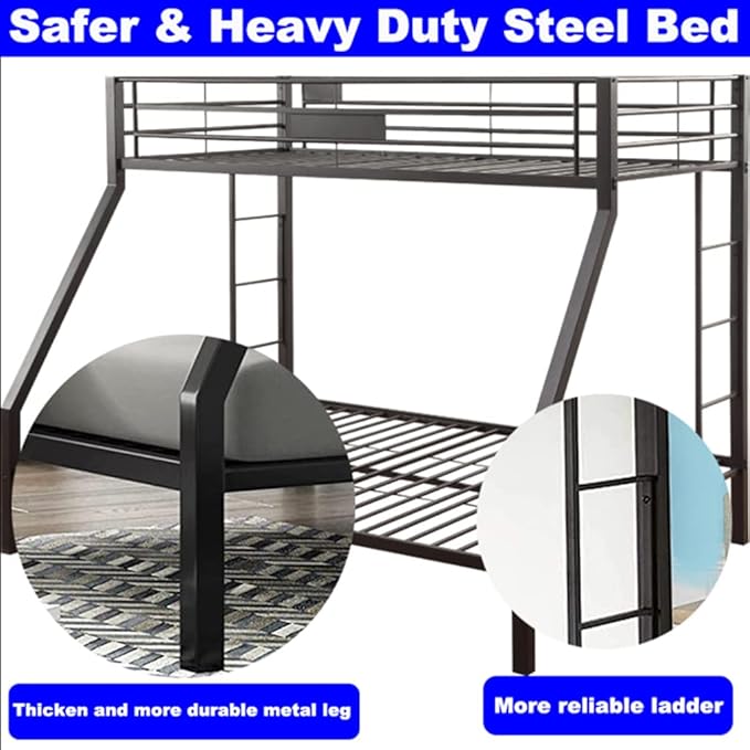 DOONREXS Upgraded Twin XL Over Queen Bunk Bed, Heavy Duty Strong Steel with Ladders and Guard Rail