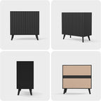 Fluted Sideboard Buffet Cabinet with 2 Doors, Modern Storage Cabinet with Adjustable Shelves, Wood Console Table for Kitchen Dining Living Room Entryway (Black)