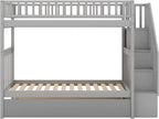 Twin-Over-Twin Bunk Bed with Trundle,Guardrail and 4 Storage Shelves,Wood Bunk-Bed W/Planked Panel Headboards & Footboards,Bedroom Furniture for Children,Teens,Adults,Gray