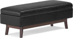 SIMPLIHOME Owen 48 inch Wide Mid Century Modern Rectangle Rectangular Storage Ottoman in Distressed Black Vegan Faux Leather, Assembled, for the Living Room, Entryway and Family Room