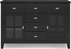 SIMPLIHOME Artisan Buffet - 54 inch Wide Solid Wood 3-Door Sideboard Buffet in Black, Contemporary Storage Cabinet for Dining Room or Kitchen with Adjustable Shelves and Bronze Hardware