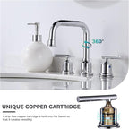 WOWOW Widespread Bathroom Faucet Chrome 8 inch Bathroom Sink Faucet Adjustable 3 Pieces Basin Faucets 360° Swivel Spout Modern Lavatory Faucet Vanity Faucets Water Supply Lines Quick Install Pipe