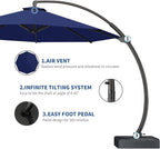 7 Piece Patio Dining Set with 11ft Patio Umbrella (Navy), 7 Black Outdoor HDPE Dining Set with 6 Chairs + 1 Large Table with 2" Umbrella Hole, for Market, Pool, Garden, Backyard, Deck