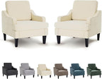 Modern Accent Chairs Set of 2 Upholstered Reading Chair for Bedroom with Side Pockets Comfy Living Room Chairs Living Room Armchair for Office, Apartment (Beige)