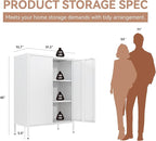 Metal Locker Cabinet, White Accent Storage Cabinets with 2 Doors And Adjustable Shelves, 3 Tier Modern Storage Freestanding Sideboard for Living Room,School,Office Home Kitchen (White, 2Doors-40"H)