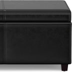SIMPLIHOME Avalon 54 inch Wide Contemporary Rectangle Extra Large Storage Ottoman Bench in Midnight Black Vegan Faux Leather, Assembled, For the Living Room, Entryway and Family Room