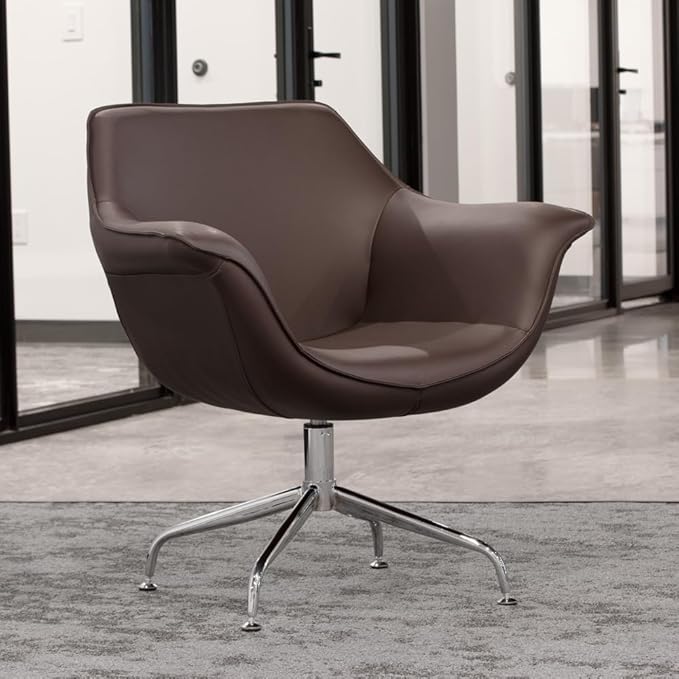 ZURI Modern Mala Swivel Chair Soft Brown Leatherette Upholstery Stainless Steel Base