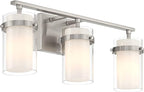 Possini Euro Design Kazran Modern Wall Light Brushed Nickel Slender Hardwire 21 1/4" 3-Light Fixture Frosted White Glass Shade for Bedroom Bathroom Bedside Vanity Living Room Mirror Hallway Dining