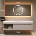 52IN Bathroom Vanity with Sink - Bathroom Cabinet Set has 2 Drawers & Overflow Hole Wall Mounted | LED Practical Defogging Mirror, Open Compartments, Seamless Rock Slab Basin (Cream White)