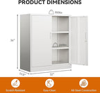 BESFUR Metal Storage Cabinet 36"H, Steel Garage Storage Cabinet with 2 Lockable Doors and 2 Adjustable Shelves, Garage Cabinet for Home Office, Garage,School, Apartment, Warehouse, Utility Room,White