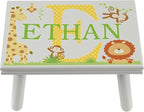 Let’s Make Memories Personalized My Own Name Step Stool - Children’s Step Stool - Sturdy Wood – Non-Toxic Paint, Sealer - Jungle Design - Gray - 14’Wx9.25”Lx8.75”H - Ages 3+