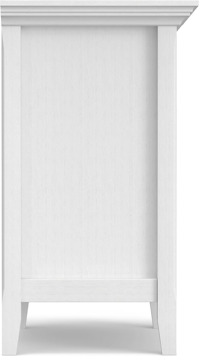 SIMPLIHOME Amherst Bedside Table - 24 inch Wide Solid Wood Nightstand Table in White, Transitional Bedroom Side or End Table with 2 Drawers, Open Storage Shelf and Bronze Hardware