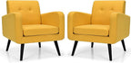Giantex Upholstered Accent Chair Set of 2, Modern Mid Century Linen Fabric Living Room Chair with Arms, Max Load 265 Lbs, Comfy Tufted Single Sofa for Reading, Bedroom, Office, Club, Yellow
