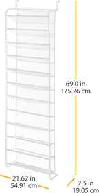 Whitmor 36 Pair Over The Door Shoe Rack, 12 Tier Hanging Shoe Organizer, Heavy Duty Metal & Mesh Shoe Holder, Hanging Shoe Rack for Closet Organizer & Storage, 69" L x 21.7" W x 7.5" H, White