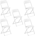 VINGLI 5 Pack White Plastic Folding Chair, Indoor Outdoor Portable Stackable Commercial Seat with Steel Frame 350lb. Capacity for Events Office Wedding Party Picnic Kitchen Dining