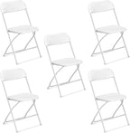 VINGLI 5 Pack White Plastic Folding Chair, Indoor Outdoor Portable Stackable Commercial Seat with Steel Frame 350lb. Capacity for Events Office Wedding Party Picnic Kitchen Dining