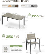 Outdoor Dining Set for 4, Patio Table and Chairs Set with Umbrella Hole, 5 Pieces HDPS Outdoor Furniture Sets for Patio, Garden, Backyard (Gray)