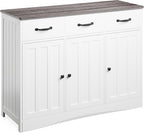 Gizoon Farmhouse Sideboard Buffet Cabinet, 42.5'' Kitchen Storage Cabinets with 3 Drawers and Barn Doors, Wood Coffee Bar Cabinet with Adjustable Shelf for Kitchen, Dining Room, Living Room, Grey