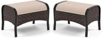 MFSTUDIO Outdoor Patio Furniture Set, 2 Piece Rattan Wicker Outdoor Ottoman, Metal Patio Ottoman for Garden Backyard