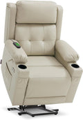 MCombo Lay Flat Triple Motor Power Lift Recliner Chair Sofa with Heat and Massage, Adjustable Headrest for Elderly, Infinite Position, Faux Leather 7661 (Beige, Medium)