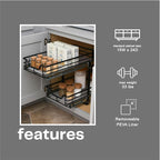 Household Essentials Glidez Multipurpose Paint-Finished Steel Pull-Out/Slide-Out Storage Organizer with Plastic Liners for Under Cabinet Use - 2-Tier Dual-Slide Design, Black
