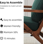 INZOY Mid-Century Modern Accent Chair with Wood Frame, Fabric Living Room Chair and Soft Thick Padded Armchair for Living Room Bedroom Reception with Removable Upholstered Cushions, Dark Green