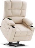 MCombo Large Dual Motor Power Lift Recliner Chair for Elderly, Massage and Heat, Lay Flat, Zero Gravity, Home Button, USB Port, Faux Leather 7680 (Cream White, Large)