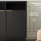 Buffet Cabinet with Storage - Elegant Fluted Storage Cabinet with Adjustable Shelves and Solid Wood Leg, Modern Buffet Sideboard for Living Room, Dining Room, Entryway