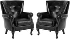 MOJAY PU Leather Accent Chair Set of 2, Modern Armchair Living Room Chair, Upholstered Club Chair with Rivet Trim, Mid-Century Sofa Chair with Sturdy Wood Legs for Bedroom (Black)