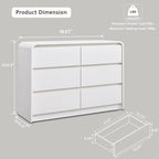 Modern 6 Drawers Dresser for Bedroom, 47" Wide Wood Dressers & Chests of Drawers with Curved Profile Design, Mid Century Modern Dresser for Closet for Bedroom, Living Room, Antique White