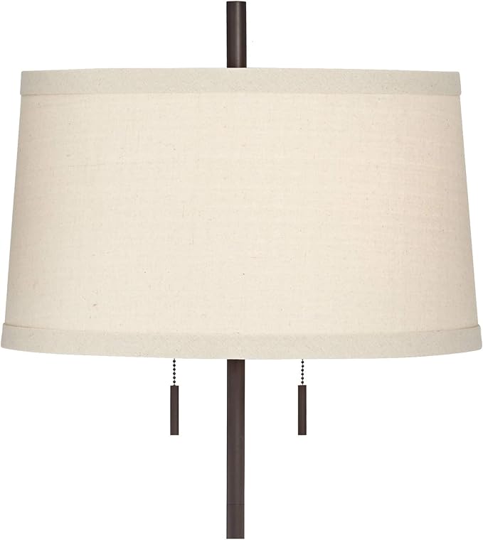 Possini Euro Design Nayla Modern Floor Lamp Standing 62.5" Tall Bronze Steel Slender Column Off White Fabric Tapered Drum Shade Decor for Living Room Reading House Bedroom Home