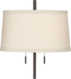 Possini Euro Design Nayla Modern Floor Lamp Standing 62.5" Tall Bronze Steel Slender Column Off White Fabric Tapered Drum Shade Decor for Living Room Reading House Bedroom Home