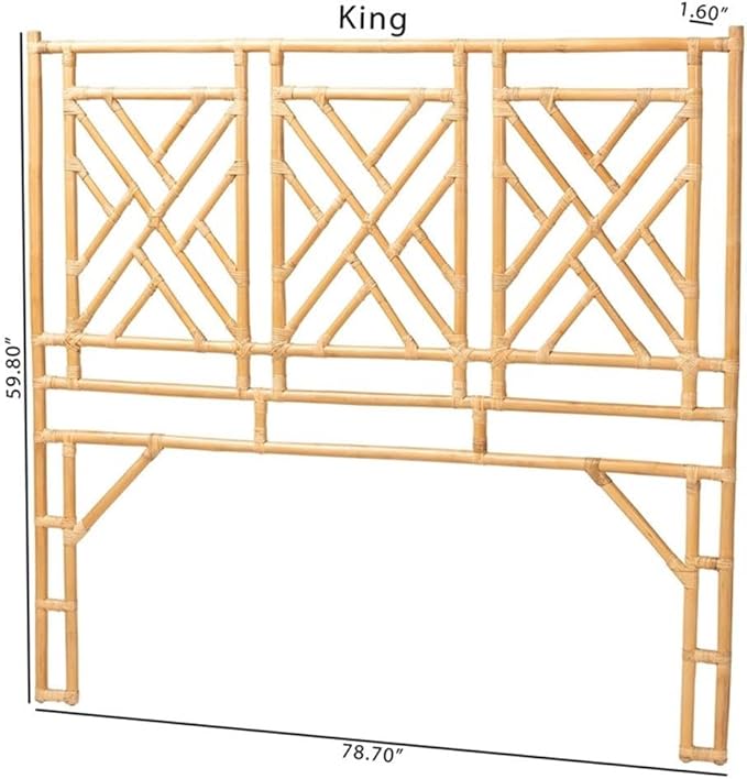 Pemberly Row Bohemian Natural Rattan King Size Standalone Headboard